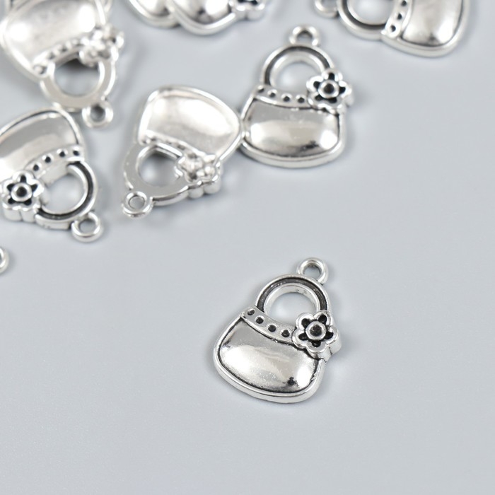 Декор для творчества металл Декор для творчества металл "Сумочка с цветком" набор 12 шт серебро 1,3х1,9 см