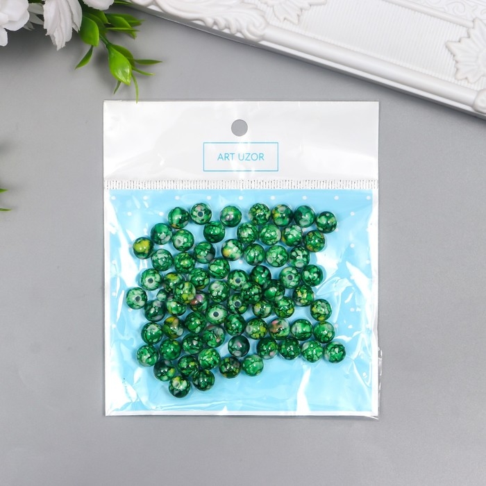 Бусины для творчества пластик Бусины для творчества пластик "Мраморные. Малахит" d=0,8 см набор 20 гр
