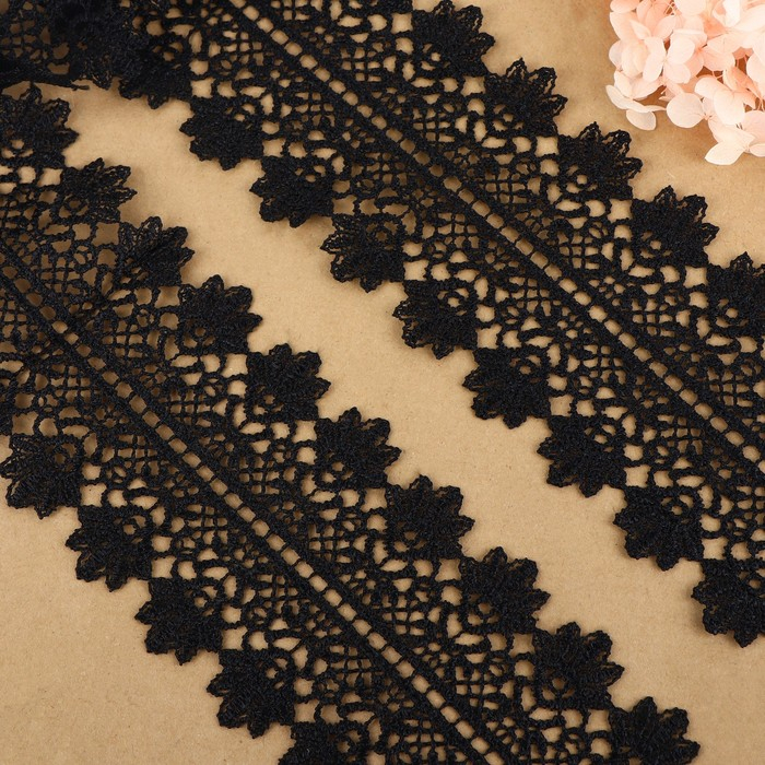 Кружево гипюровое, 80 мм × 6,8 ± 0,5 м, цвет чёрный Кружево гипюровое, 80 мм × 6,8 ± 0,5 м, цвет чёрный