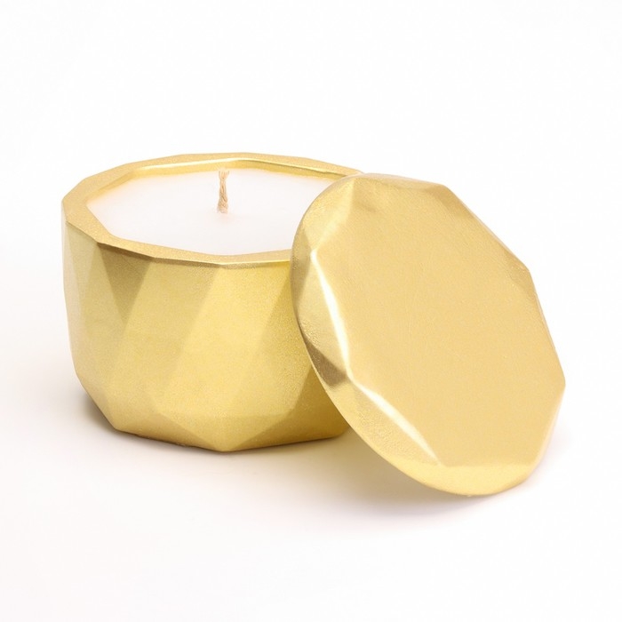 Свеча  Свеча "Мрамор" в подсвечнике из гипса с крышкой, 8,5х6см, золото