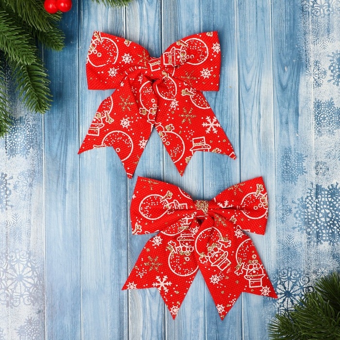 Украшение ёлочное Украшение ёлочное "Бант классика Снеговик" (набор 2 шт) 15х13 см, красный