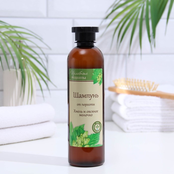 Шампунь для волос от перхоти  Шампунь для волос от перхоти "Целебные рецепты" хмель и овсяное молочко, 400 мл