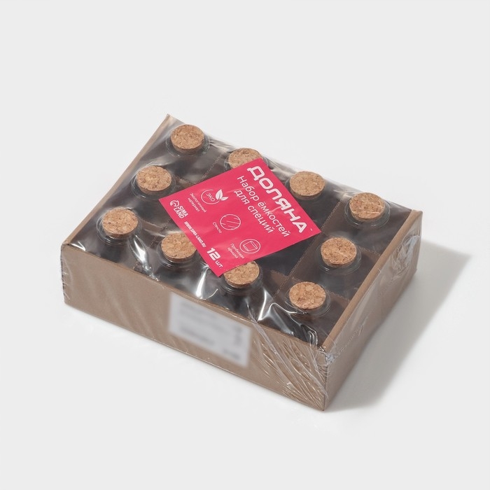 Набор баночек стеклянных для специй с пробковой крышкой Доляна «Парфе», 50 мл, 4,5×4,5×6,8 см, 12 шт Набор баночек стеклянных для специй с пробковой крышкой Доляна «Парфе», 50 мл, 4,5×4,5×6,8 см, 12 шт