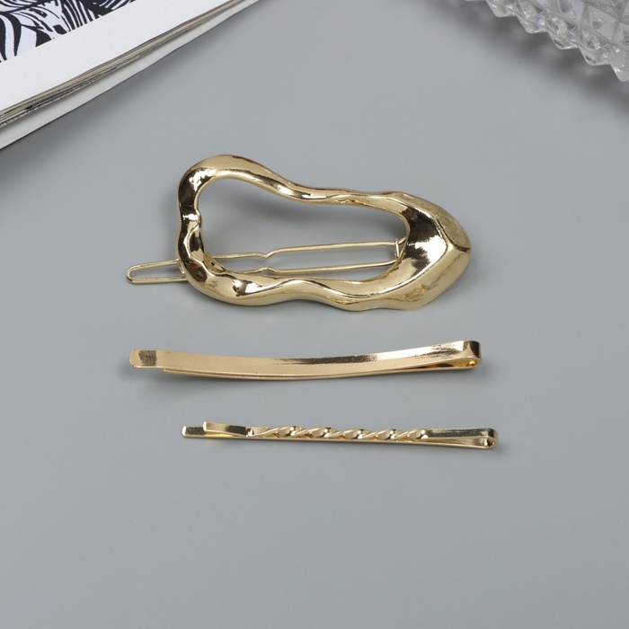 Невидимка для волос  Невидимка для волос "Милагрос" (набор 3 шт) овал волна, 6 см, золото