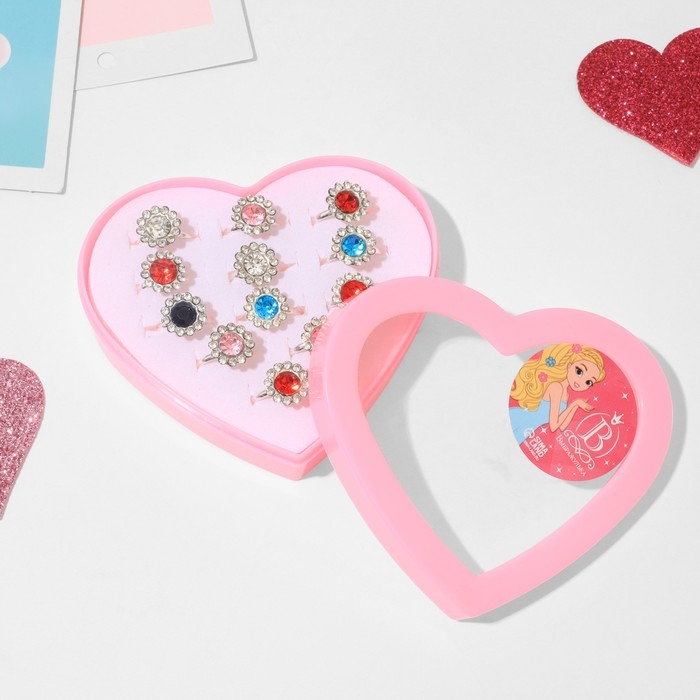 Кольца детские набор 12шт «Выбражулька» подсолнухи, цвет МИКС в серебре, б-р Кольца детские набор 12шт «Выбражулька» подсолнухи, цвет МИКС в серебре, б-р