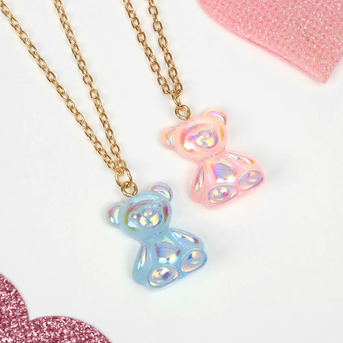 Кулоны неразлучники «Выбражулька» мармеладные мишки, цвет сине-розовый в золоте, 40см Кулоны неразлучники «Выбражулька» мармеладные мишки, цвет сине-розовый в золоте, 40см