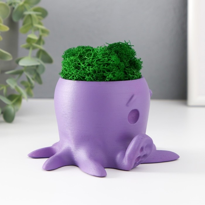 Кашпо бетонное Кашпо бетонное "Осминог" высота 7 см, d- 6.5 см. фиолетовый со мхом (мох зелен. стабилизир)