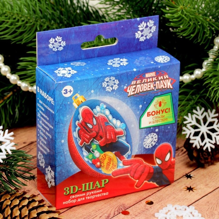 Аппликация 3D в шаре  Аппликация 3D в шаре "Новый год" 8 см, Человек-паук