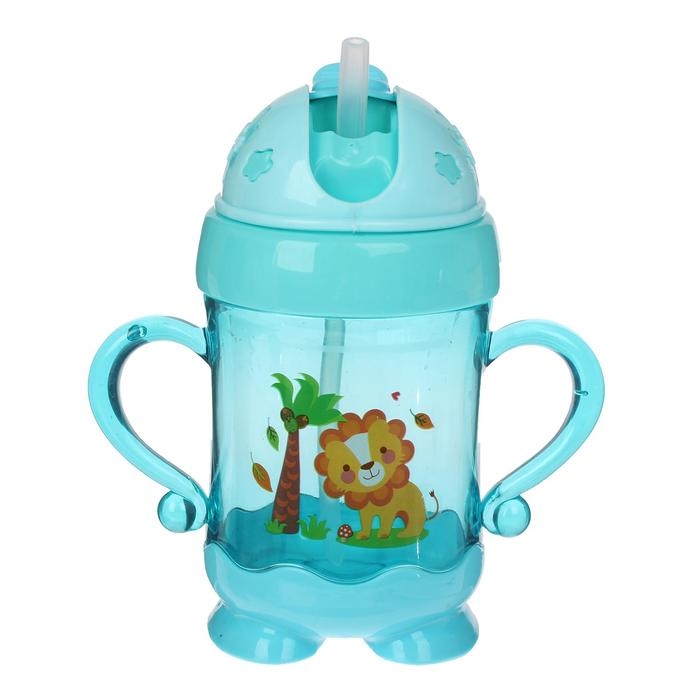 Поильник детский с силиконовой трубочкой, 220 мл., с ручками, цвет МИКС Поильник детский с силиконовой трубочкой, 220 мл., с ручками, цвет МИКС