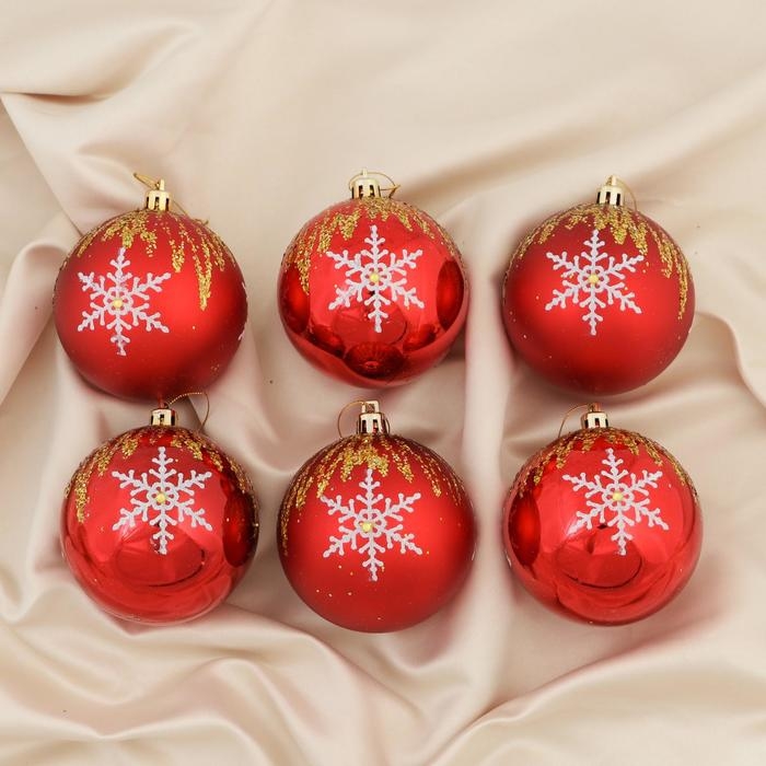 Набор шаров пластик d-8 см, 6 шт Набор шаров пластик d-8 см, 6 шт "Герда" красный