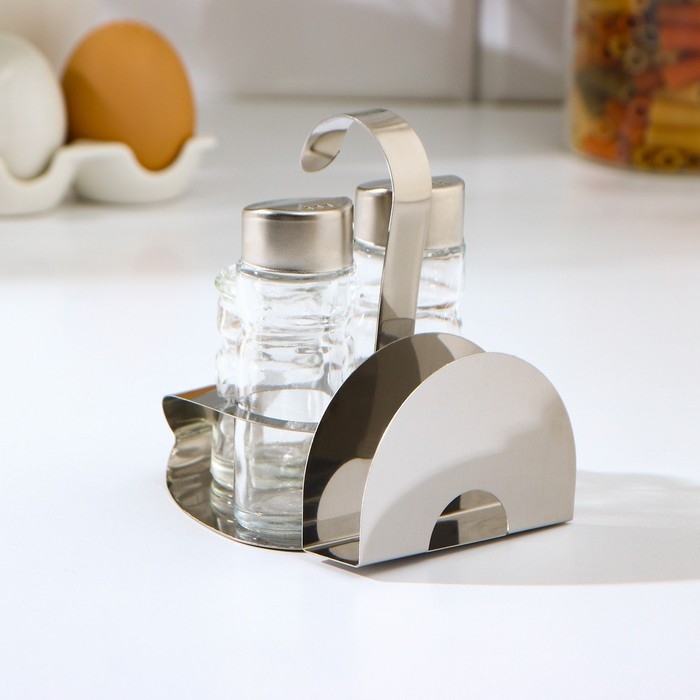 Набор для специй на подставке, 4 предмета: солонка, перечница, салфетница, ёмкость для зубочисток Набор для специй на подставке, 4 предмета: солонка, перечница, салфетница, ёмкость для зубочисток