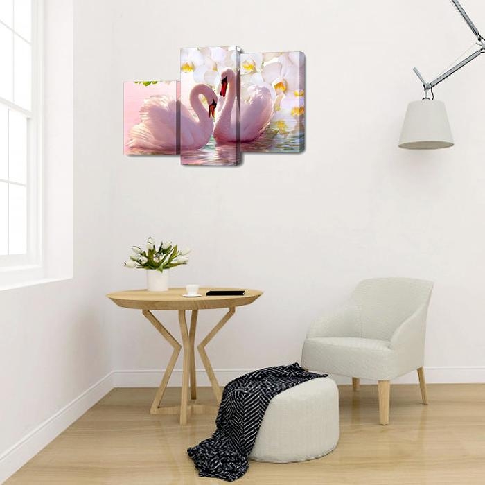 Картина модульная на подрамнике  Картина модульная на подрамнике "Пара лебедей,белые цветы" 26х50; 26х40; 26х32, 50х80см