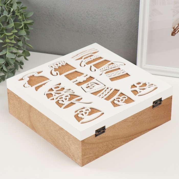 Шкатулка дерево с делениями  Шкатулка дерево с делениями "Коллекция чашек" 23,3х23,3х8 см