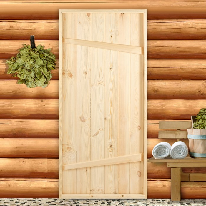 Дверной блок для бани, 170×80см, из сосны, на клиньях, массив,  Дверной блок для бани, 170×80см, из сосны, на клиньях, массив, "Добропаровъ"