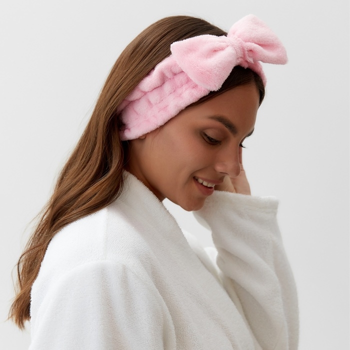 Повязка для умывания из микрофибры Доляна «Бантик», цвет розовый Повязка для умывания из микрофибры Доляна «Бантик», цвет розовый