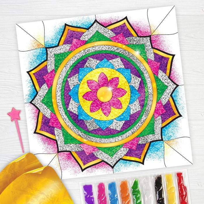 Набор для творчества. Фреска песком «Калейдоскоп желаний» + 9 цветов песка по 4 гр, блёстки, стека Набор для творчества. Фреска песком «Калейдоскоп желаний» + 9 цветов песка по 4 гр, блёстки, стека