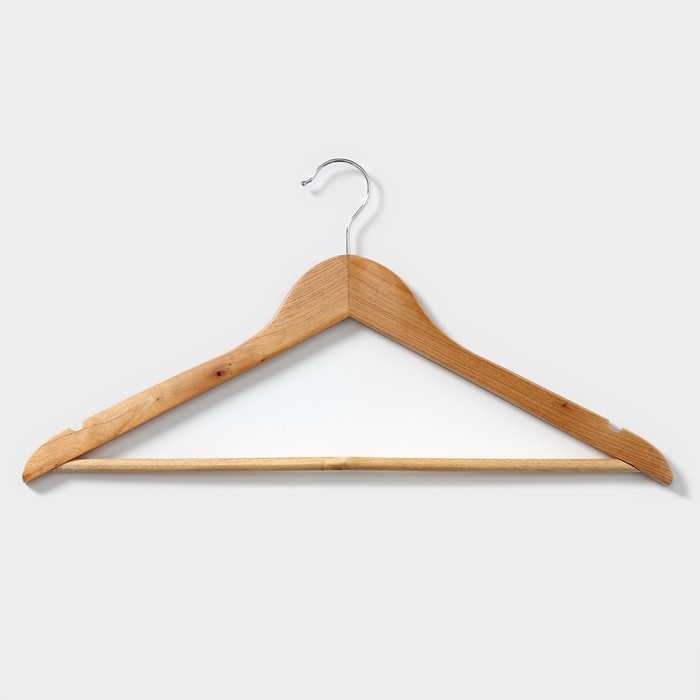 Плечики - вешалки для одежды Доляна, 44,5×23 см, 3 шт, с перекладиной, широкие плечики, деревянные сорт B