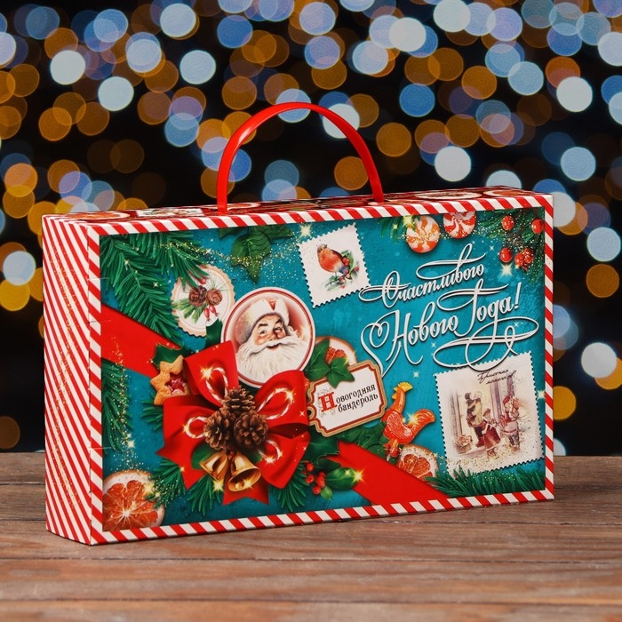 Новый год. Коробка подарочная складная Новый год. Коробка подарочная складная "Изумрудный Винтаж" 25 х 5 х 15 см.