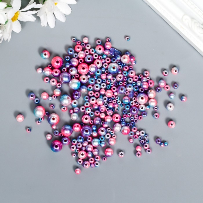 Бусины для творчества пластик Бусины для творчества пластик "Круглые. Градиент. Русалка розово-голубая" d=3-8мм, н-р 10 гр 74595