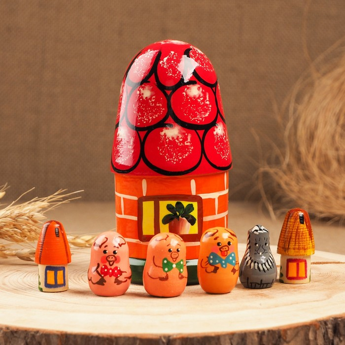 Пальчиковый театр «3 поросёнка», теремок и 6 кукол, 14 см Пальчиковый театр «3 поросёнка», теремок и 6 кукол, 14 см