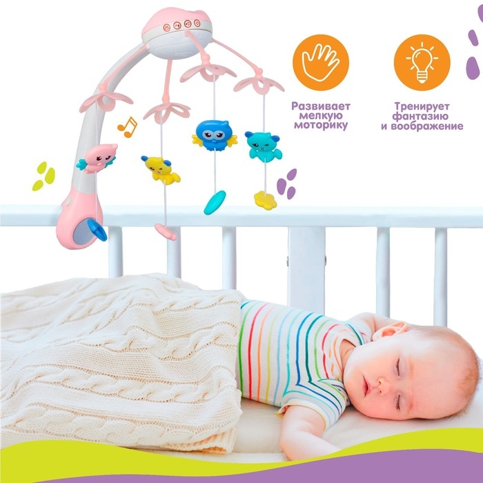 Мобиль музыкальный на кроватку «Нежные птички», с ночником + пульт, цвет МИКС Мобиль музыкальный на кроватку «Нежные птички», с ночником + пульт, цвет МИКС