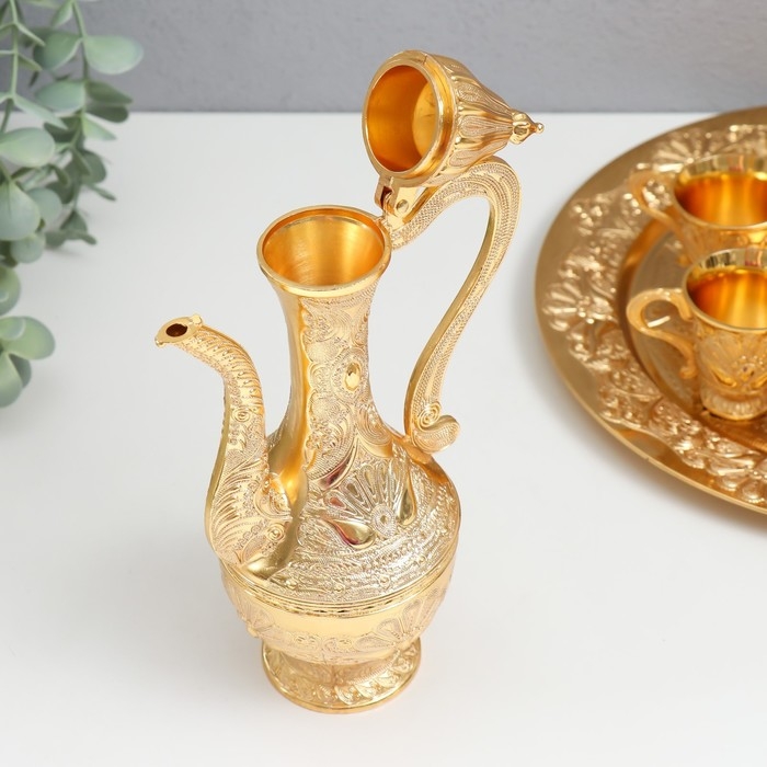 Набор винный кувшин, 6 бокалов и поднос  Набор винный кувшин, 6 бокалов и поднос "Стамбул. Медальон и узоры" золото