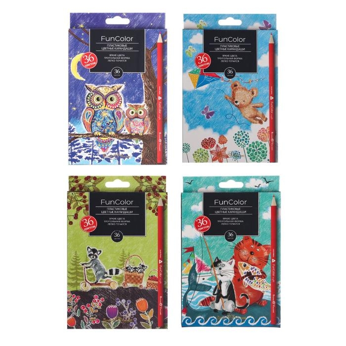 Карандаши цветные 36 цветов Funcolor пластиковые, МИКС Карандаши цветные 36 цветов Funcolor пластиковые, МИКС