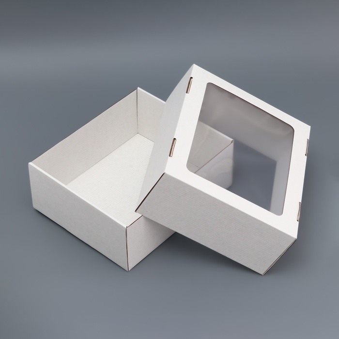 Коробка сборная, крышка-дно Коробка сборная, крышка-дно "белая" с окном 25х21х10 см