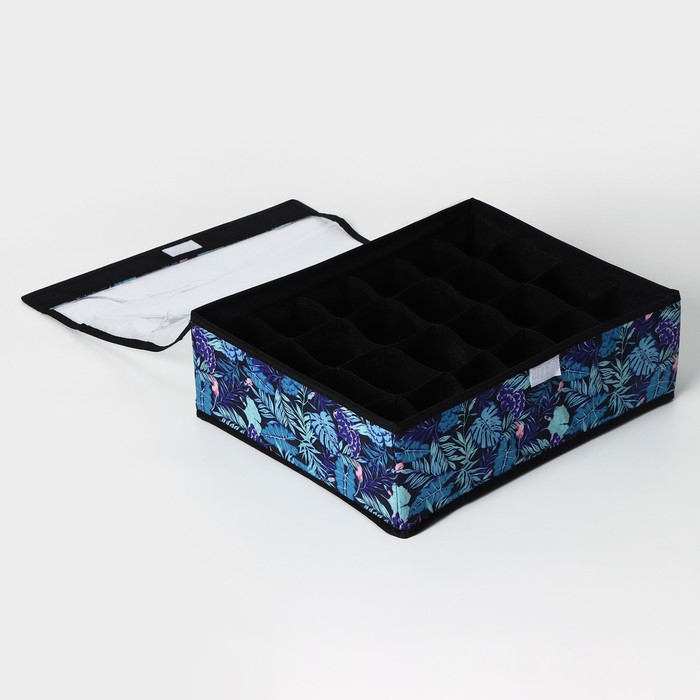 Органайзер для хранения белья с крышкой Доляна «Тропики», 24 ячеек, 38×30×12 см, цвет синий Органайзер для хранения белья с крышкой Доляна «Тропики», 24 ячеек, 38×30×12 см, цвет синий