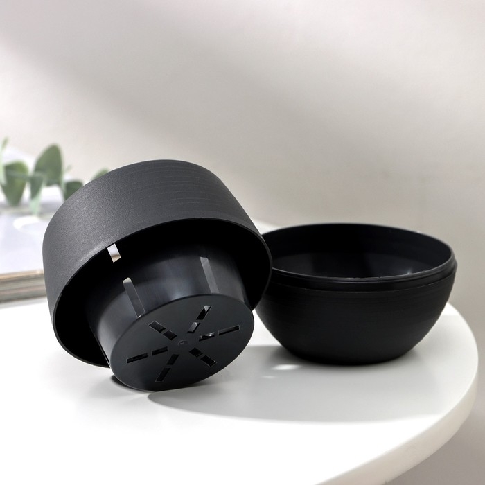 Горшок для цветов с поддоном «Япония», 125 мл, d=8 см, h=6,5 см, цвет графитовый Горшок для цветов с поддоном «Япония», 125 мл, d=8 см, h=6,5 см, цвет графитовый