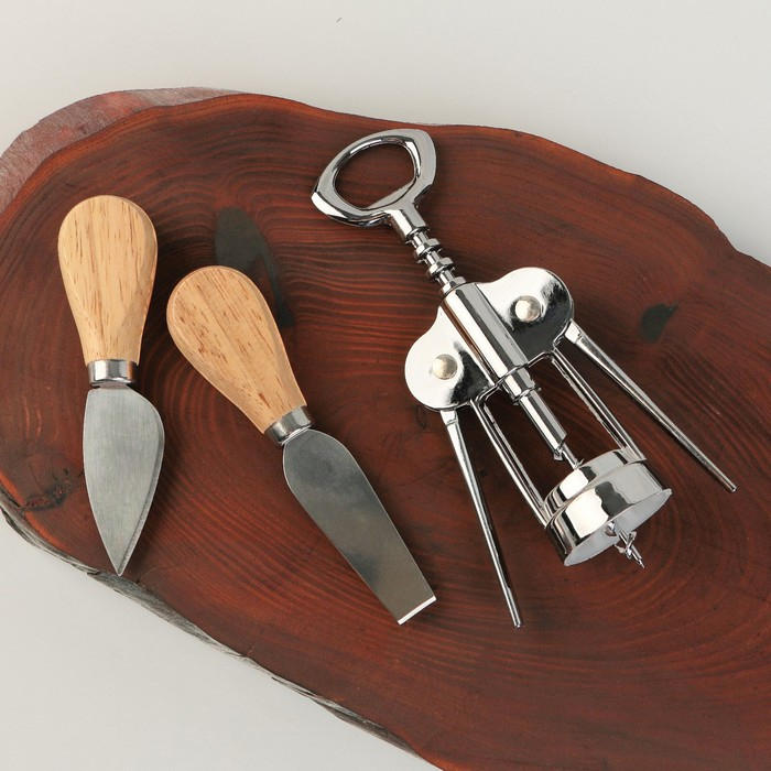 Набор для вина и сыра «Для идеального вечера»: ножи 2 шт., штопор Набор для вина и сыра «Для идеального вечера»: ножи 2 шт., штопор