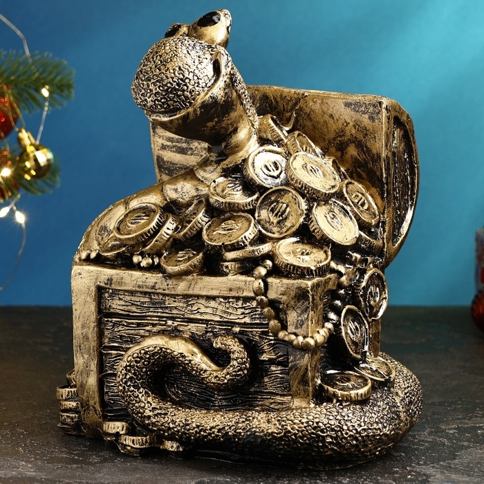 Копилка Копилка "Змея с сундуком " черное золото, 25х26х23см