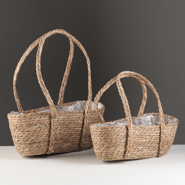 Набор корзин из 2 шт, 35х18хH20/HH44; 31х15хH11/HH39 см, коричневый, рогоз Набор корзин из 2 шт, 35х18хH20/HH44; 31х15хH11/HH39 см, коричневый, рогоз