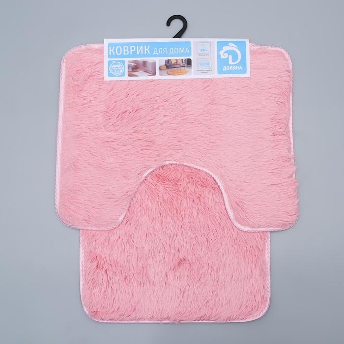 Набор ковриков для ванной и туалета Доляна «Пушистик», 2 шт, 38×40, 40×60 см, цвет розовый