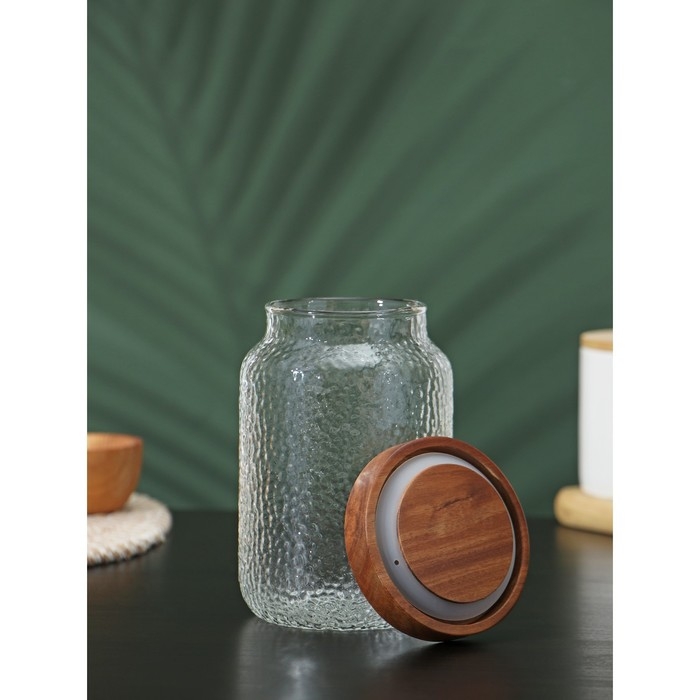 Банка стеклянная для сыпучих продуктов с деревянной крышкой «Винни», 750 мл, 9×15 см Банка стеклянная для сыпучих продуктов с деревянной крышкой «Винни», 750 мл, 9×15 см