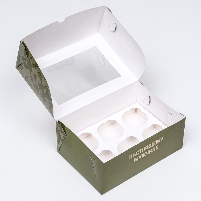 Коробка для 6 капкейков с окном , Коробка для 6 капкейков с окном , "Камуфляж", 25 х 17 х 10 см