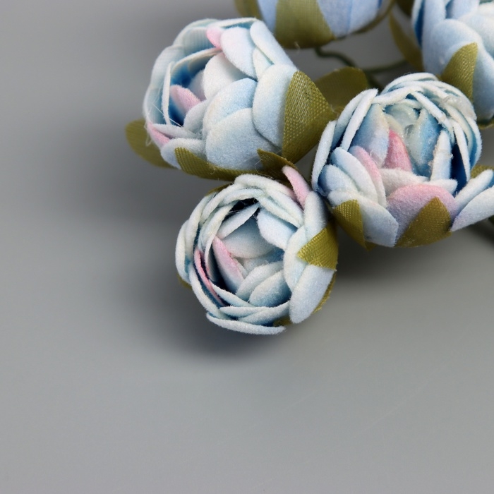 Декор для творчества "Пионы" бело-голубой (1 набор=1 букет) в букете 6 шт 2,5х10,5 см