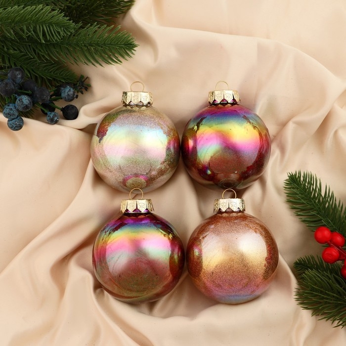 Набор шаров пластик d-8 см, 4 шт Набор шаров пластик d-8 см, 4 шт "Мэдисон" блеск микс