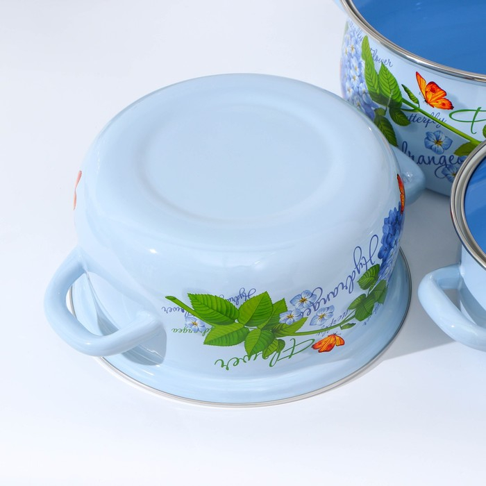 Набор эмалированных кастрюль «Гортензия», 3 предмета: 2 л, 3 л, 4 л, индукция Набор эмалированных кастрюль «Гортензия», 3 предмета: 2 л, 3 л, 4 л, индукция