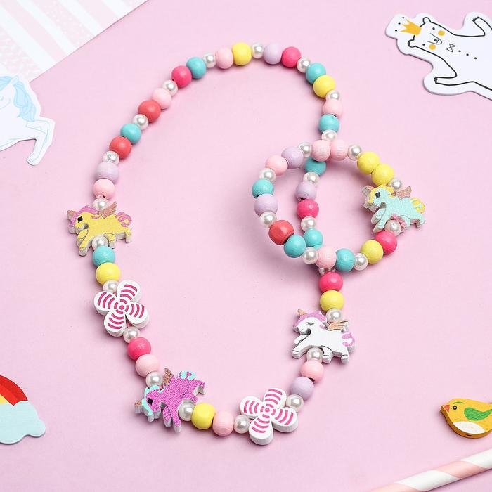 Набор детский «Выбражулька» 2 предмета: бусы, браслет, единорог, цвет МИКС Набор детский «Выбражулька» 2 предмета: бусы, браслет, единорог, цвет МИКС