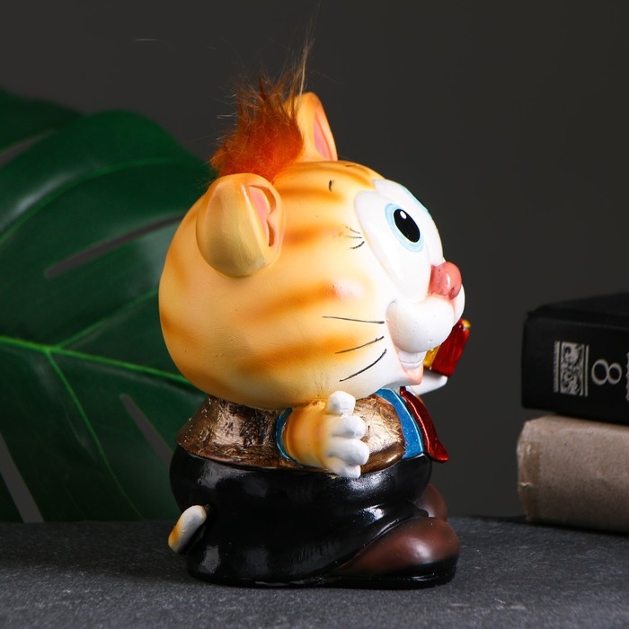 Копилка Копилка "Котик с подарком" рыжий чуб 14х12х16см