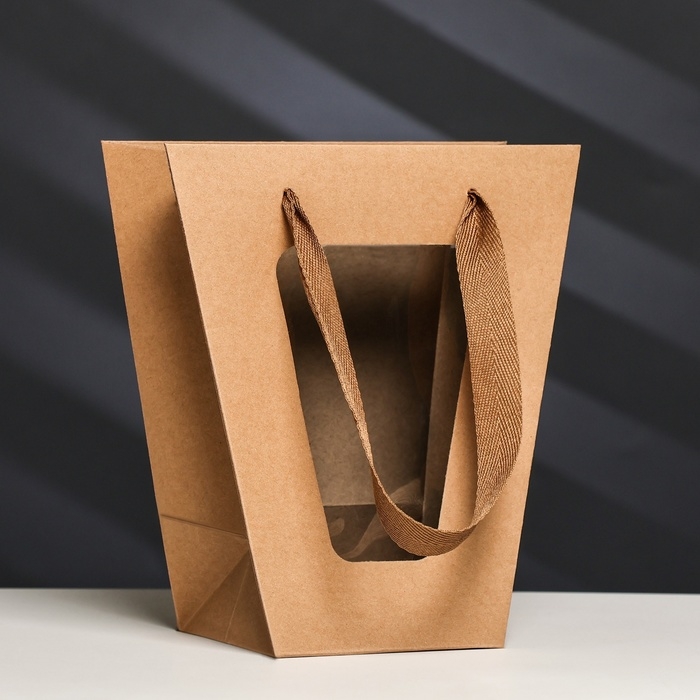 Пакет-переноска для цветов 10 × 10 × 20 х 18 см, крафт Пакет-переноска для цветов 10 × 10 × 20 х 18 см, крафт