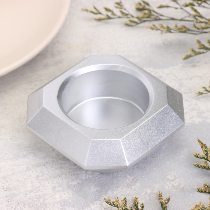 Подсвечник Подсвечник "Квадрат" из гипса со скошенными углами малый,9х3,5см, серебро