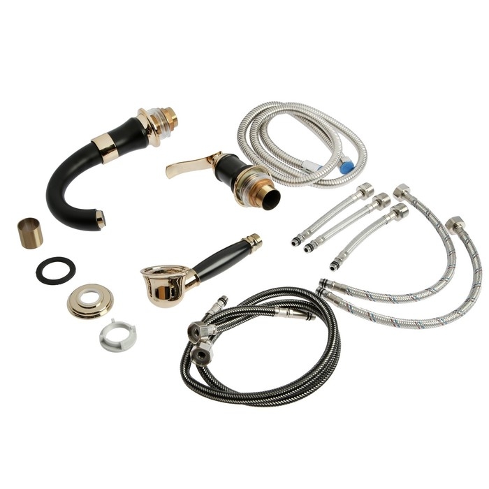 Смеситель на борт ванны ZEIN NB-7, на четыре отверстия, комплект, ретро, черный/золотой Смеситель на борт ванны ZEIN NB-7, на четыре отверстия, комплект, ретро, черный/золотой