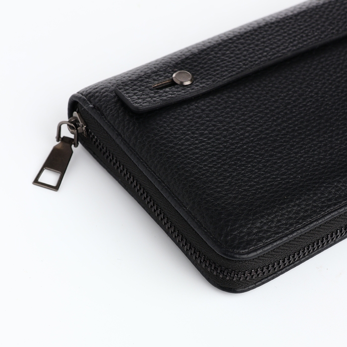 Портмоне-клатч мужской на молнии, отдел для купюр, карт, монет, цвет чёрный Портмоне-клатч мужской на молнии, отдел для купюр, карт, монет, цвет чёрный
