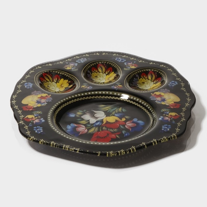 Подставка стеклянная для яиц Доляна «Жостовская роспись», 3 ячейки, 21×18 см, цвет чёрный Подставка стеклянная для яиц Доляна «Жостовская роспись», 3 ячейки, 21×18 см, цвет чёрный