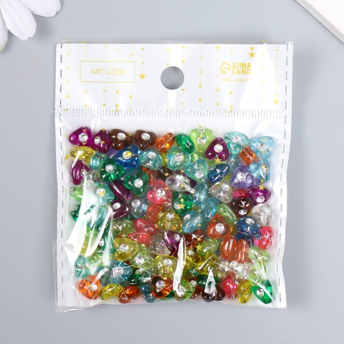 Набор бусин для творчества пластик Набор бусин для творчества пластик "Сердечки со стразиками" 20 гр 0,7х0,7 см