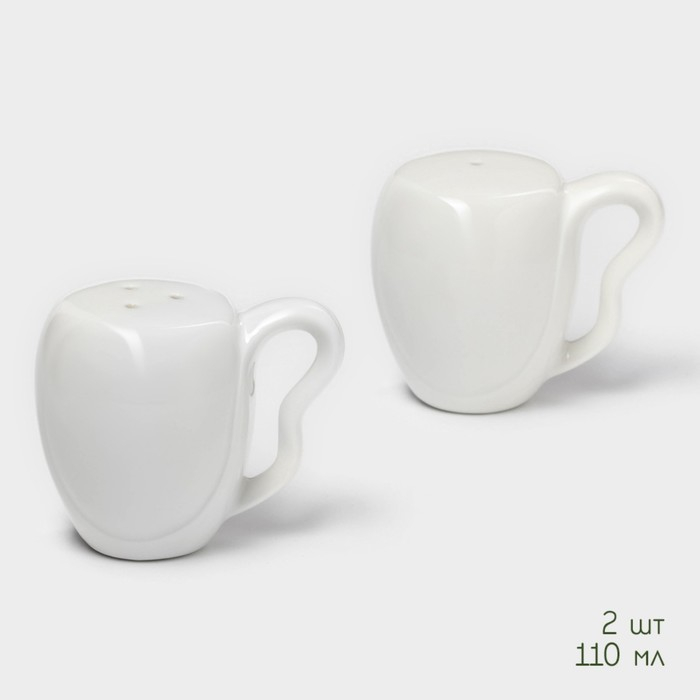 Набор фарфоровый для специй на бамбуковой подставке BellaTenero «Баночки», 2 предмета: солонка 110 мл, перечница 110 мл, держатель-подставка, цвет белый