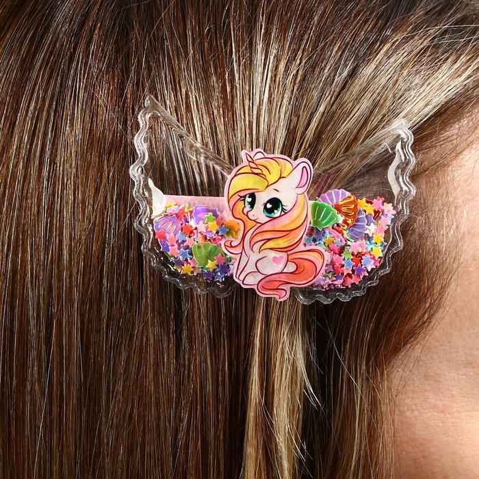 Заколка для волос с шейкером «Милый единорожек», 6 х 4.5 см Заколка для волос с шейкером «Милый единорожек», 6 х 4.5 см