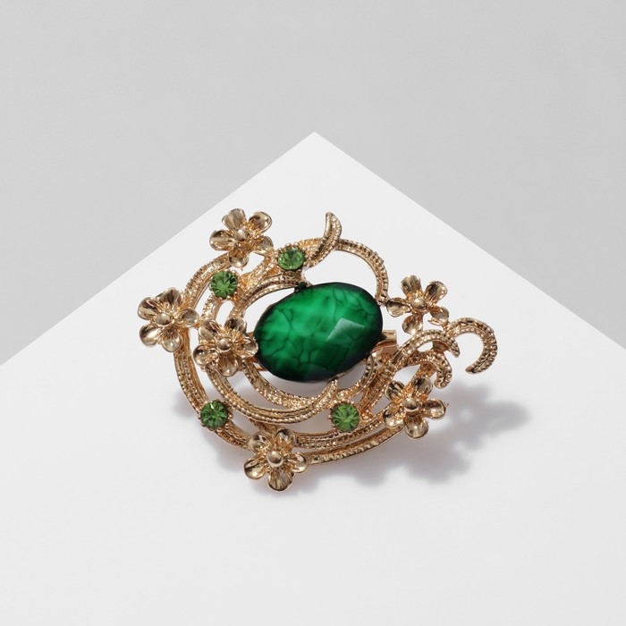 Брошь «Цветочная» арфа, цвет зелёный в золоте Брошь «Цветочная» арфа, цвет зелёный в золоте